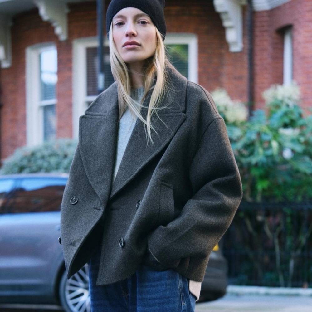 Zara Short Double Breasted Coat - Gray